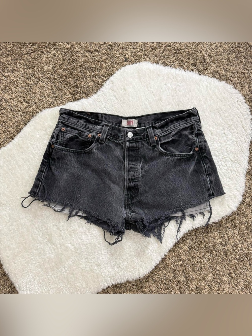 Girly grunge dark wash grey distressed mid rise shorts